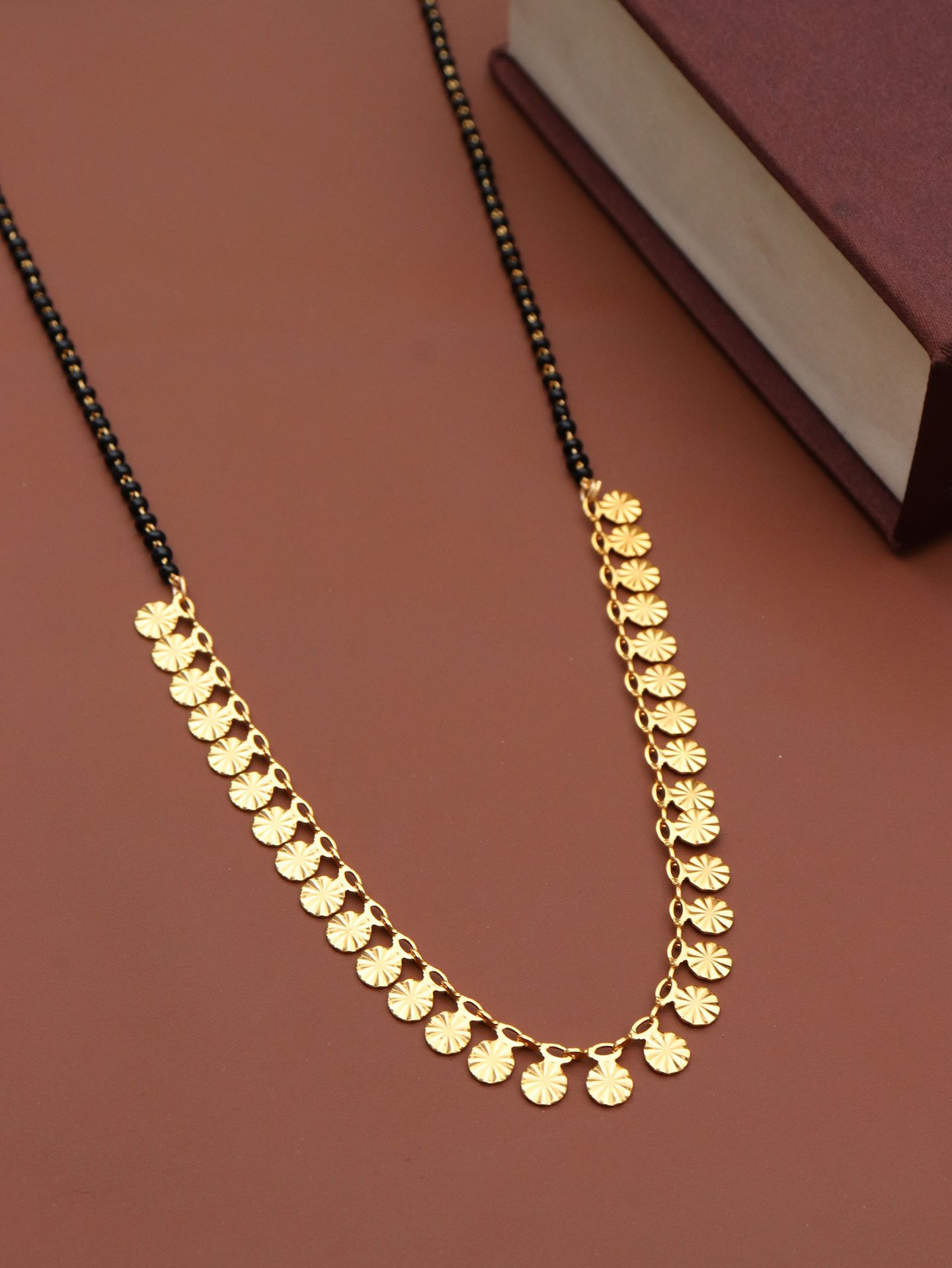 Traditional Black Bead &amp;amp;amp; Gold Floral Disk Mangalsutra