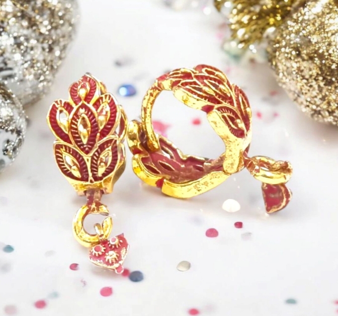 Exquisite Gold-Plated &amp; Meenakari Drop Earrings