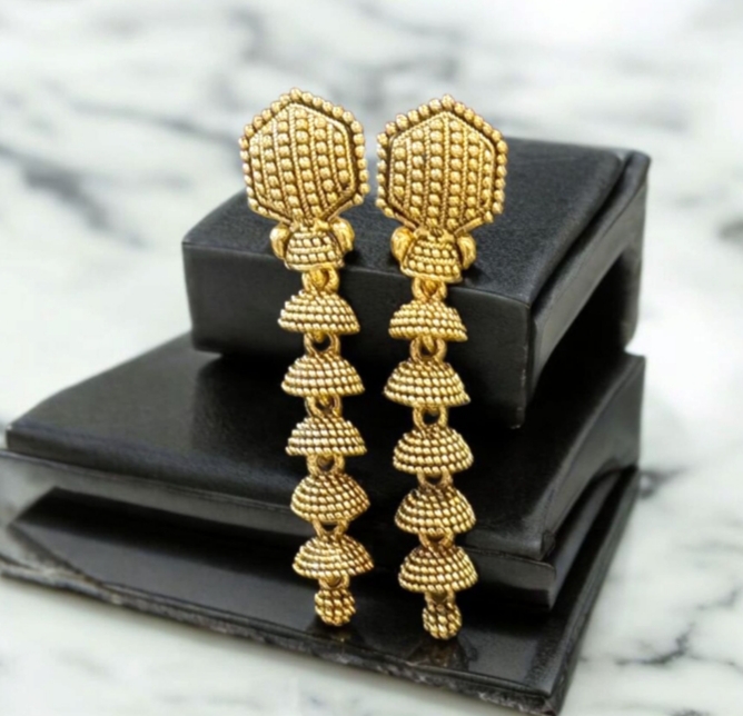 Elegant Antique Gold-Toned Jhumka Drop Earrings
