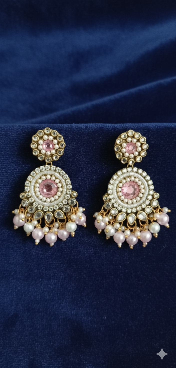 Regal Pink; Pearl Embellished Jhumka Earrings