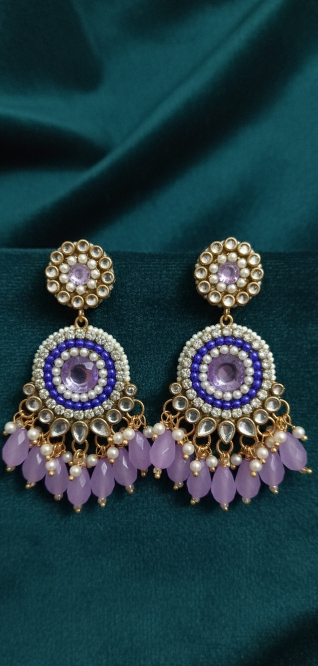 Regal Purple &amp;; Pearl Embellished Jhumka Earrings