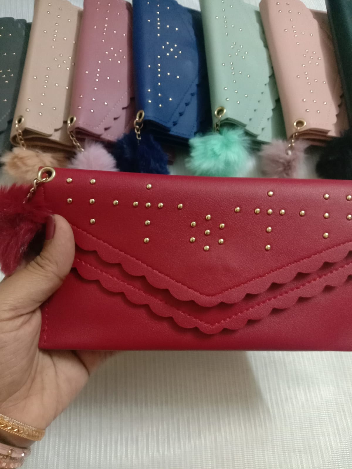 Women’s Deep Red Fashion Wallet with Gold Stud Accents