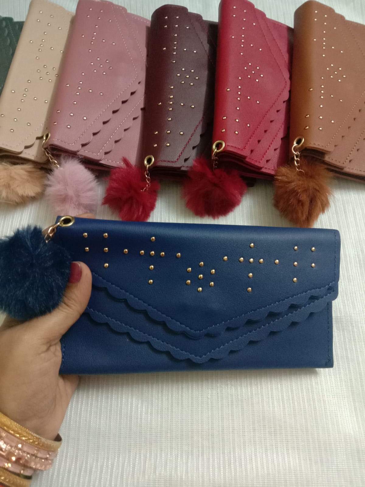 Women’s Deep Blue Fashion Wallet with Gold Stud Accents