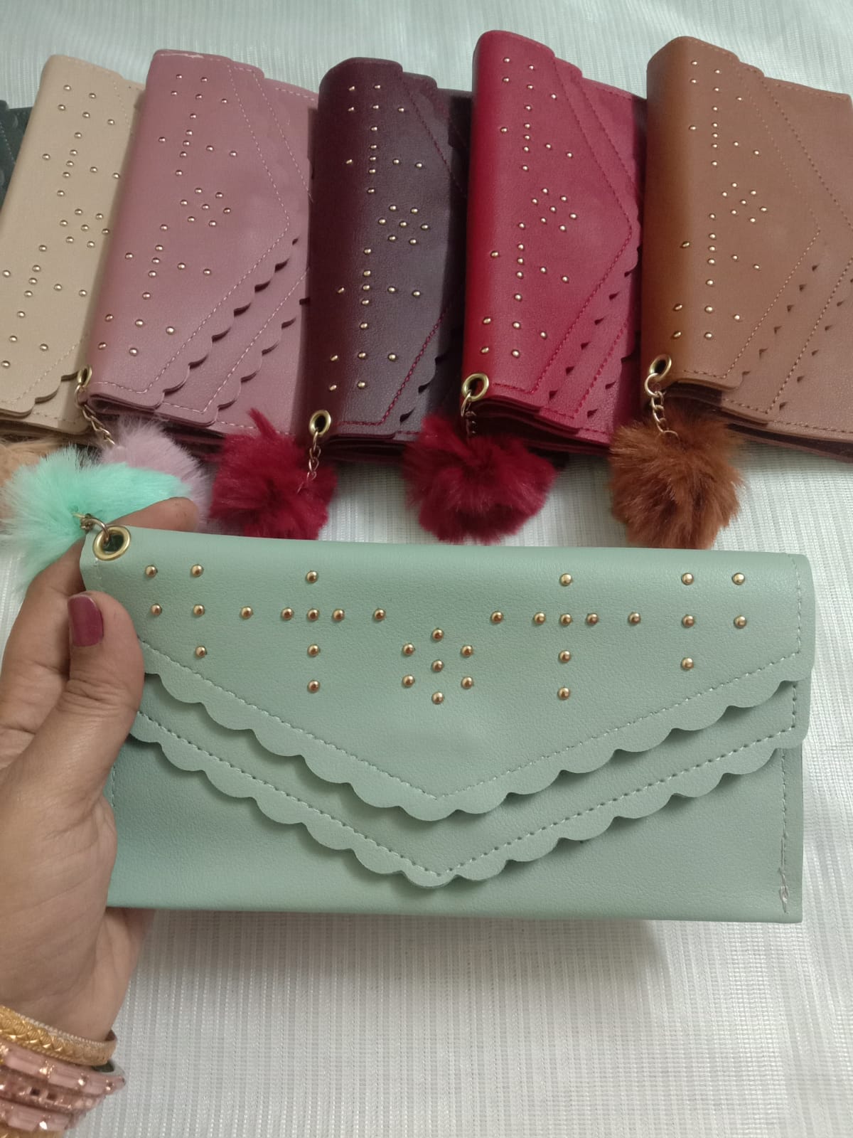 Women’s Deep aqua Fashion Wallet with Gold Stud Accents