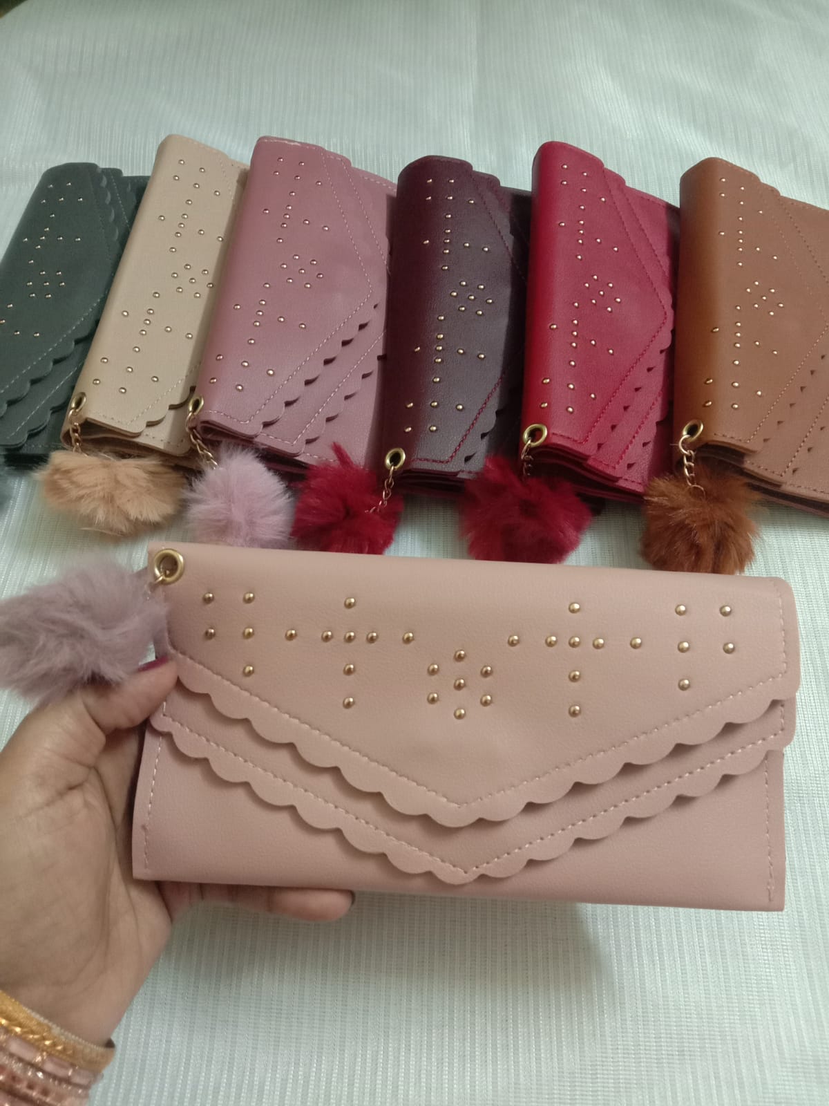 Women’s light peach  Fashion Wallet with Gold Stud Accents