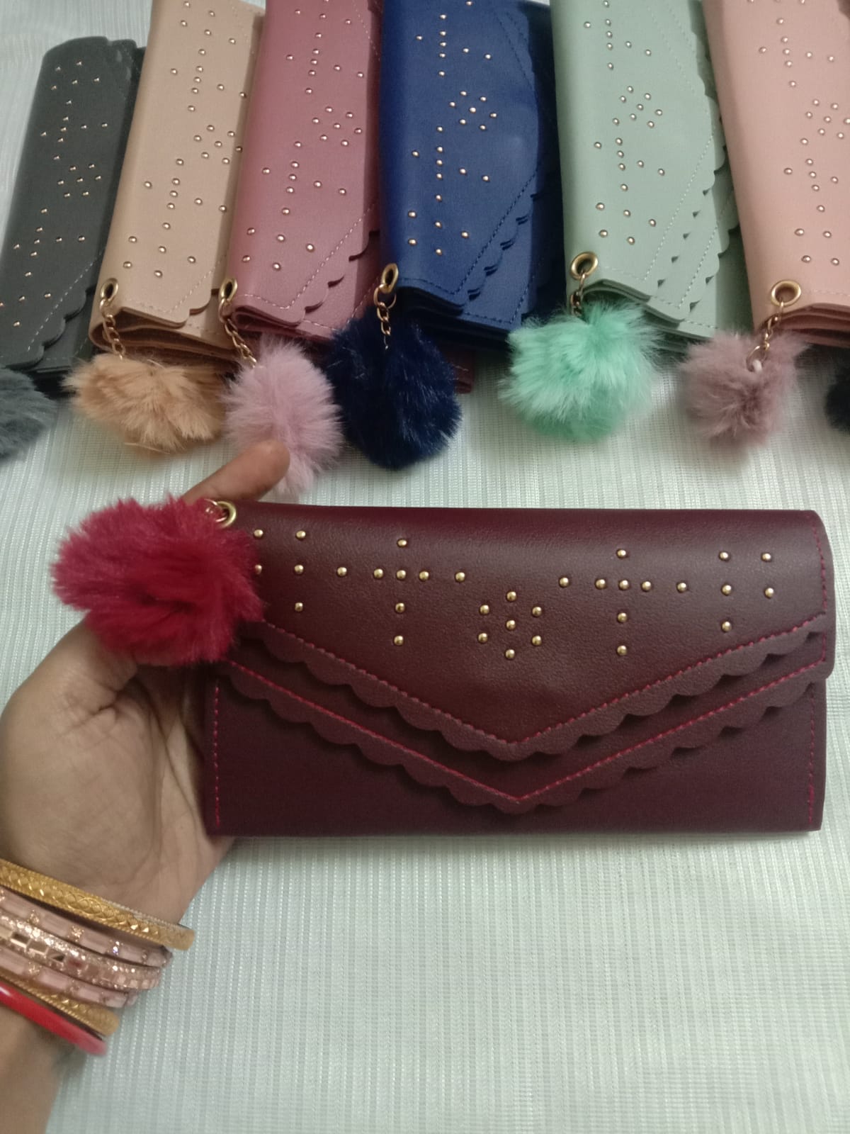 Women’s Deep Maroon Fashion Wallet with Gold Stud Accents