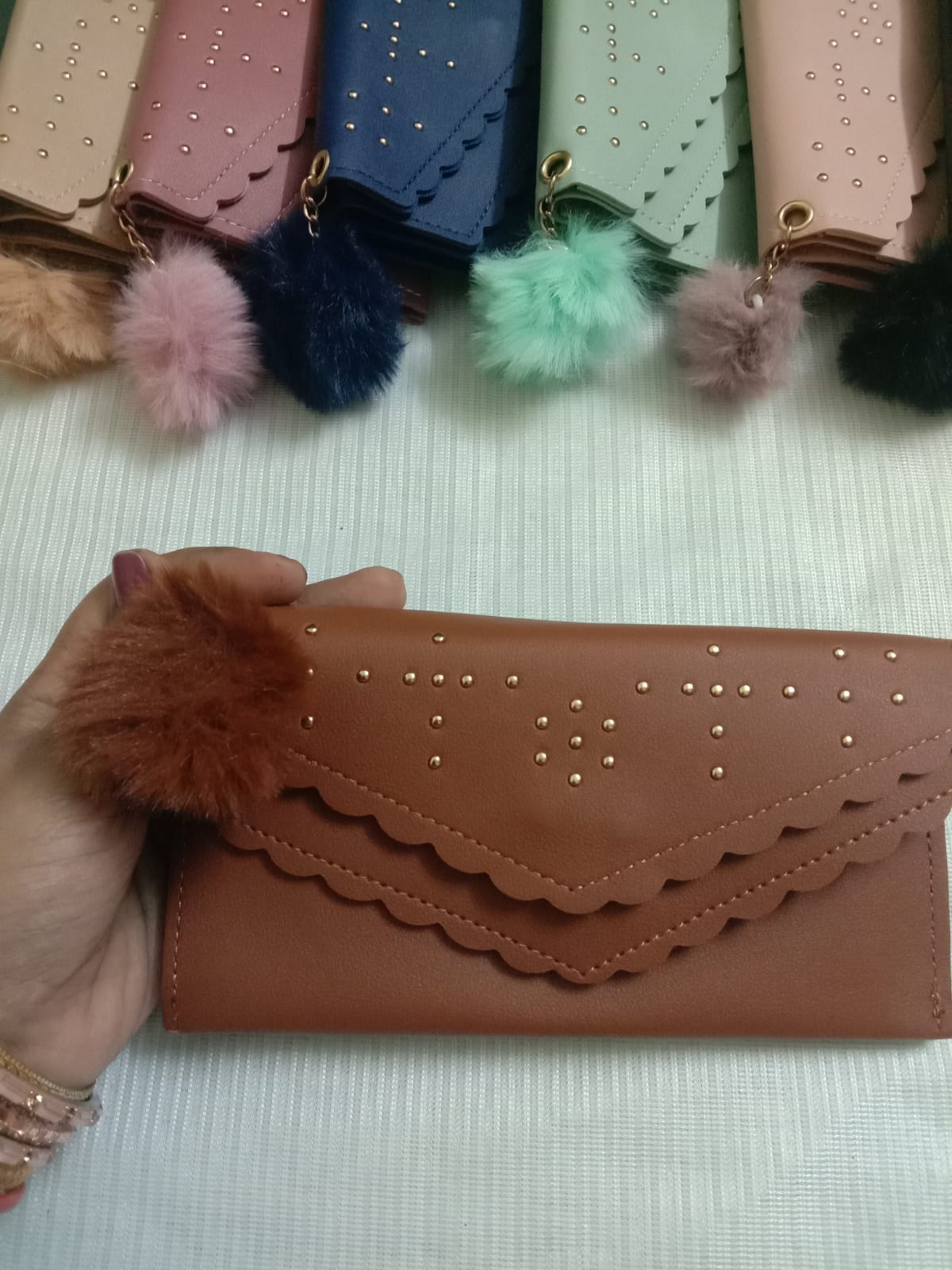 Brown Women’s Deep Red Fashion Wallet with Gold Stud Accents