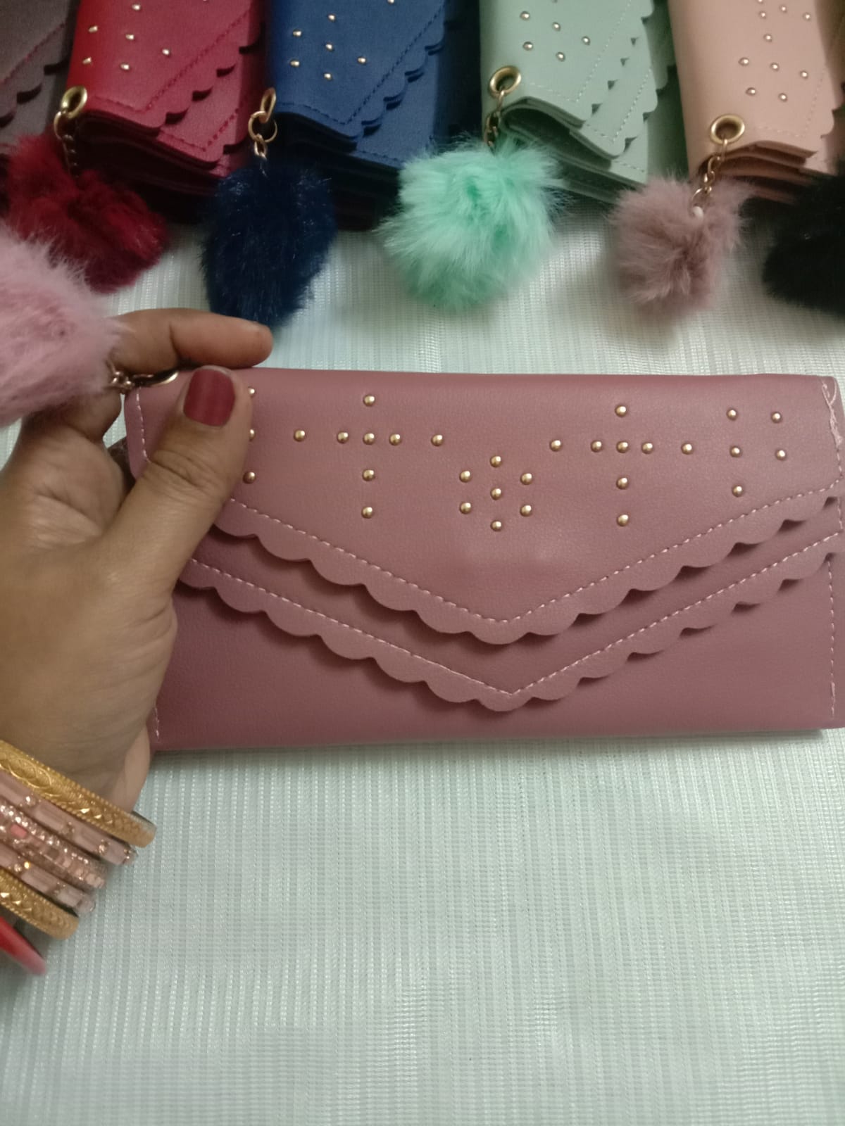 Women’s Deep Pinnk Fashion Wallet with Gold Stud Accents