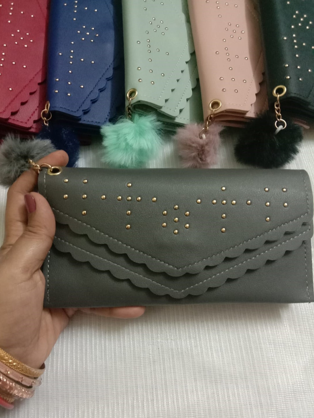 Women’s Grey Fashion Wallet with Gold Stud Accents