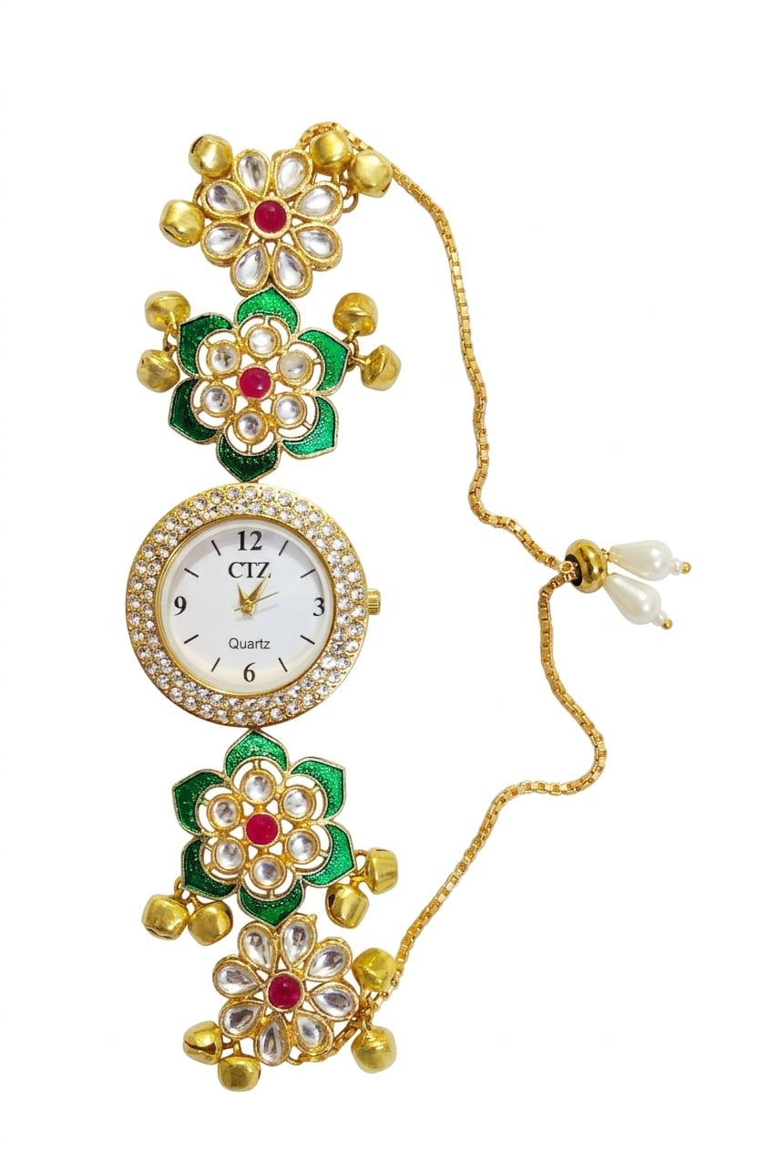 Exquisite Kashmiri Meenakari  Kundan Bracelet Watch