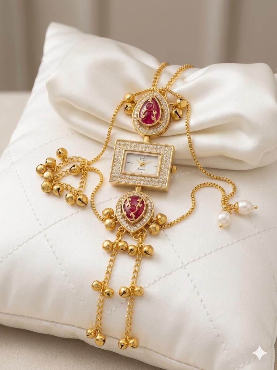 Royal Kashmiri Kundan Pendant Watch with Ghungroo Droplets - Image 2